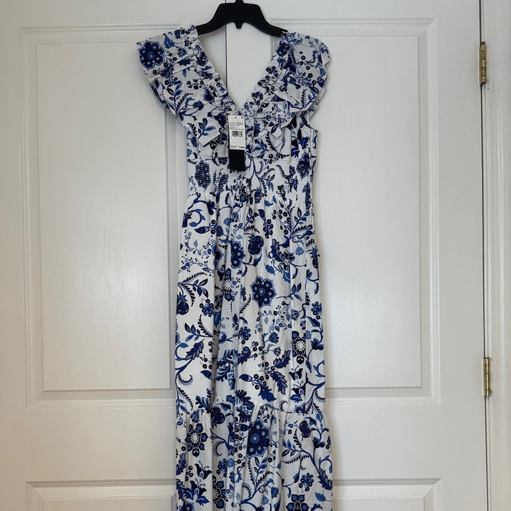 NWT Adrianna Papell Blue and White Floral Maxi Dress